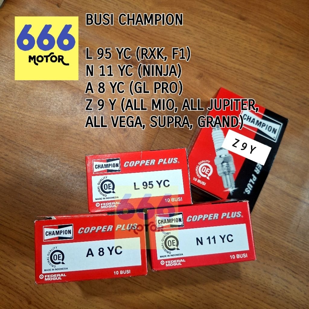 CHAMPION SPARK PLUG L95YC(RXK,F1) N11YC(NINJA) A8YC(GLPRO) Z9Y(ALL MIO, ALL VEGA, SUPRA, GRAND)