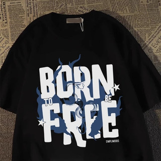 Kaos Lengan Pendek Pria Wanita, Motif Tulisan Born to Be Free Keren, Desain Oversize Trendi Ukuran Besar, 100% Katun Murni Cotton Combed 30s, Kaos Pria Premium Tebal, Didukung COD