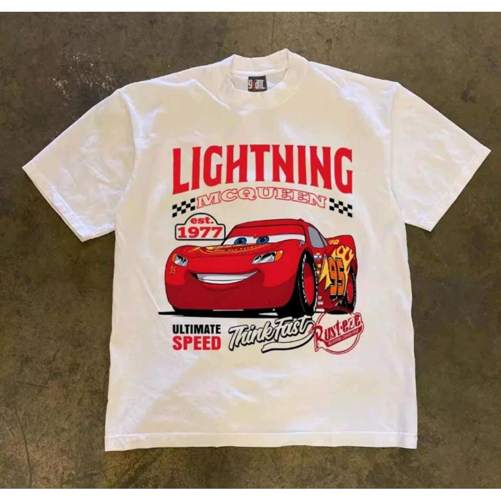เสื้อยืด Lightning McQueen / เสื้อ Lightning McQueen Distro / เสื้อผ้าผู้ชายและผู้หญิง / Lightning M