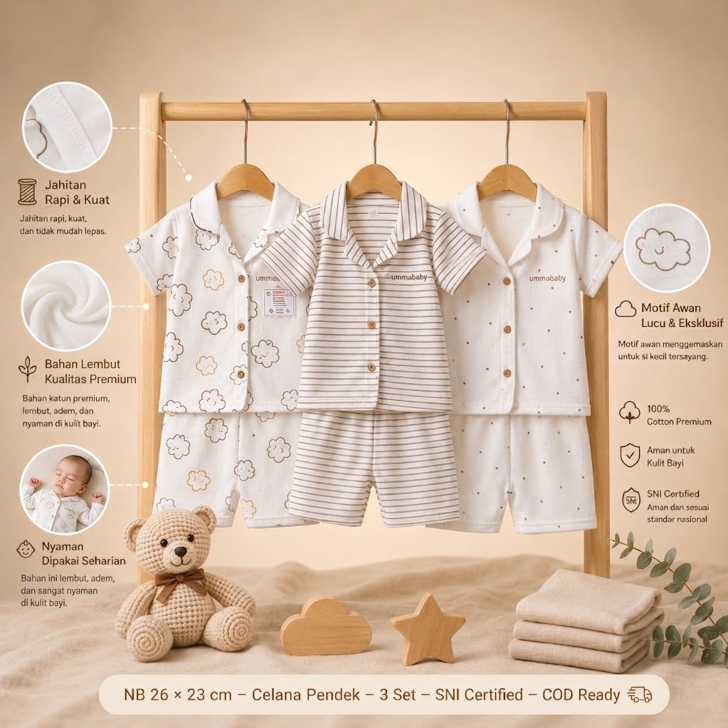 [6 ชิ้น แพ็คเกจ SAVING] เสื้อผ้าเด็กแรกเกิด 3 ชุดแขนสั้น SNI - รุ่นมีสไตล์ Stacked Collar ชุดน่ารัก Birth Gift ชุดทารกแรกเกิด AWGold Gift