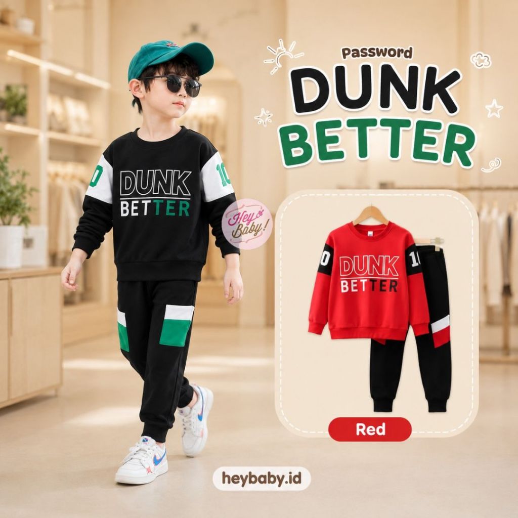 HEYBABY-Password Dunk Better Sweater Set 1-7 ปีเสื้อผ้าเด็กคุณภาพสูง