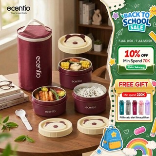[Versi 2.0] ecentio lunch box tas set 3pcs merah Kotak Makan anti tumpah 304 Stainless Steel tas bekal dan free sendok