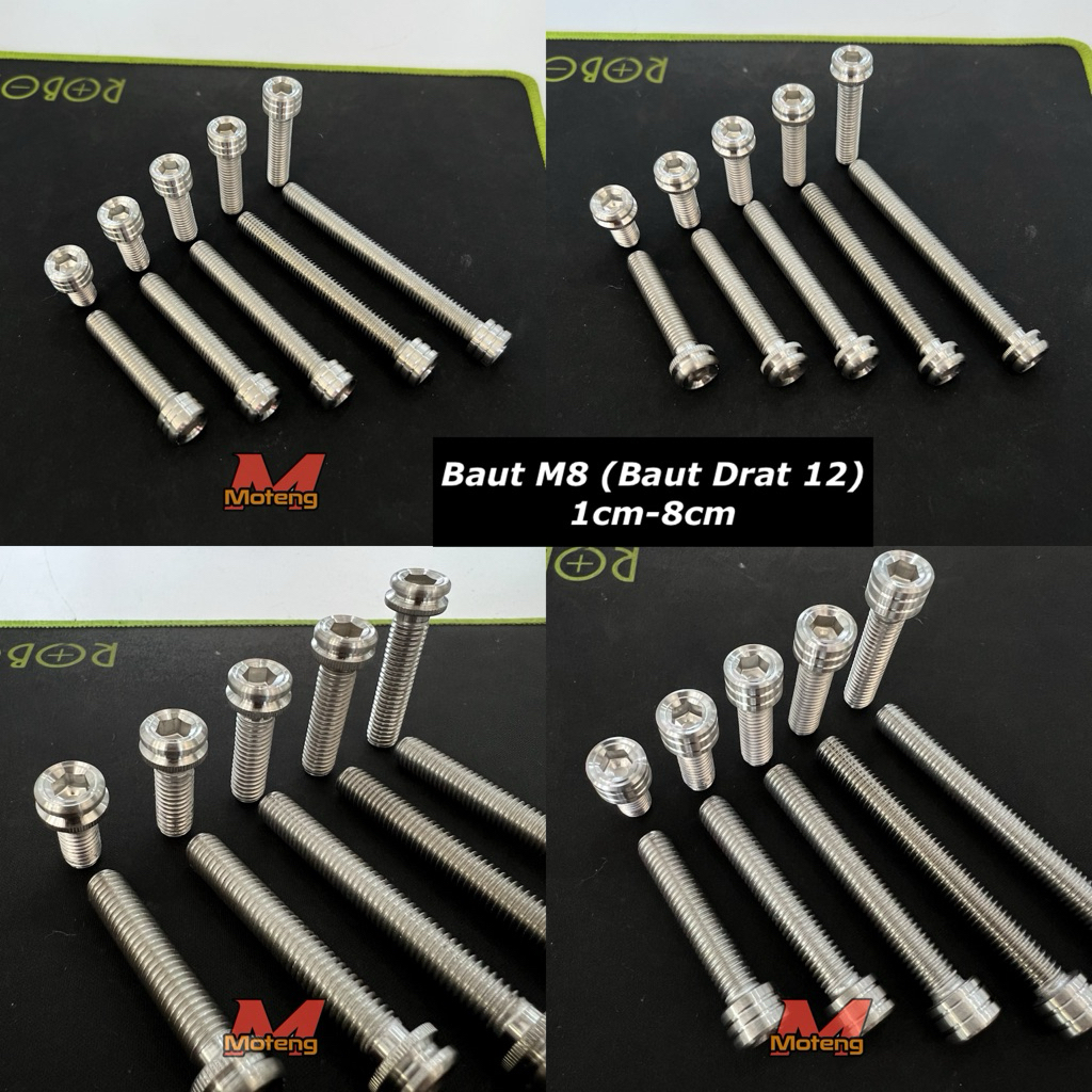 สลักเกลียว L สแตนเลสพร้อม Coak & Line Motif M8 (เกลียว 12) 1.5 ซม. 2 ซม. 2.5 ซม. 3 ซม. 3.5 ซม. 4 ซม.