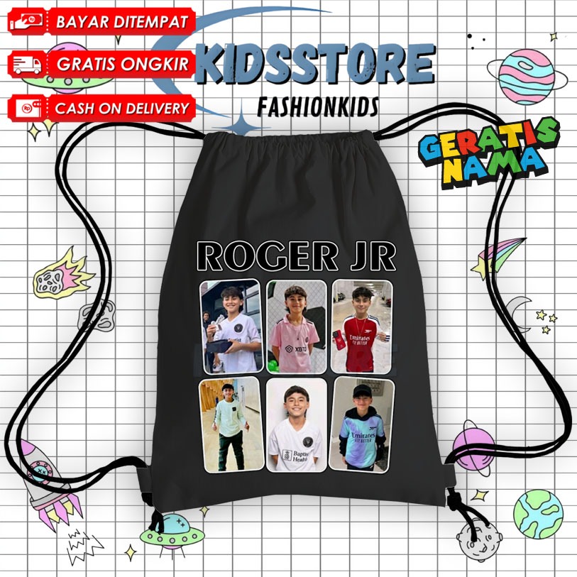Roger JR Kids String Bag ชื่อฟรี / Cordura Drawstring Bag Inter Miami Roger Jr Fashion Kids Backpack