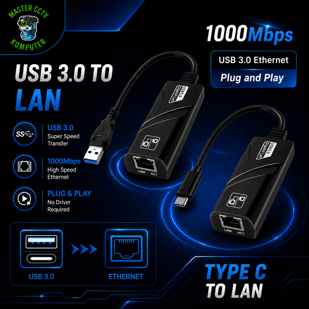 TYPE C / USB 3.0 ถึง GIGABIT LAN ETHERNET ADAPTER 10/100/1000Mbps - USB TO LAN