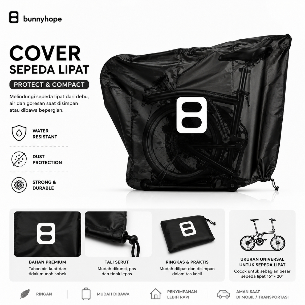 Bunnyhope ผ้าคลุมจักรยานพับได้กันน้ํา Universal Anti-Dust Folding Bike Cover