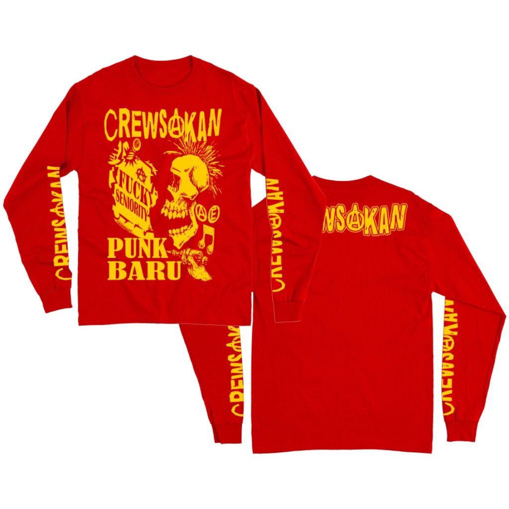 MERAH Crewskan Long Sleeve Punk Band T-Shirt - New Punk red