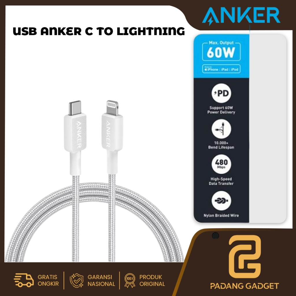ANKER Type-C to Lightning Cable 60W 6ft Nylon Braided Bend Resistance Compatible USB-C