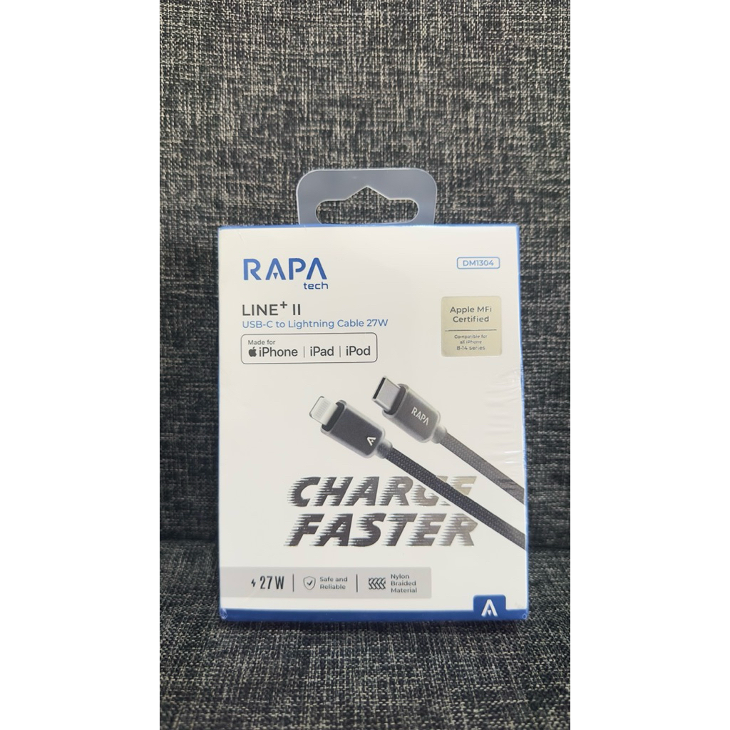 MFI RAPAtech USB C ถึง Lightning 27W สายเคเบิลข้อมูลไนลอน
