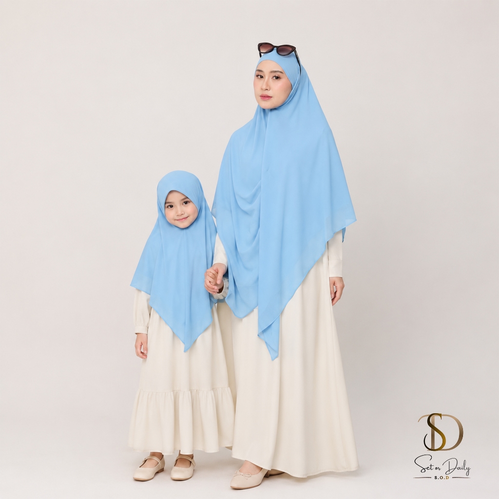 Khimar Mom & Kids Ceruty Babydoll Premium Hijab คู่แม่และเด็กธรรมดา