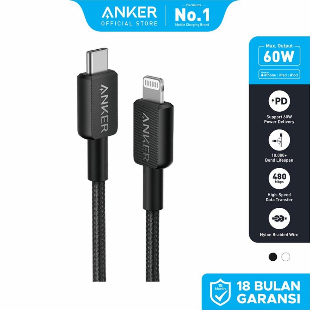 Anker 322 Type C USB-C ถึง USB-C 60W A81F5 Usb C ถึง Lightning MFi 20W A81B5 สายเคเบิลข้อมูล 3ft 0.9