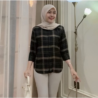 Baju Atasan Wanita Terbaru Rayon Motif Oversize Daily Top Salur Lengan 7/8 Rayon Premium