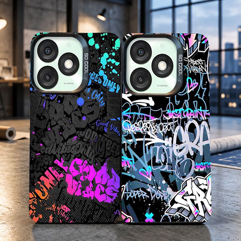 Softcase IMD สีดํา Minimalist Graffiti Motif พรีเมี่ยมป้องกัน HP สําหรับ Itel A50 A60 A70 A80 P55 5G