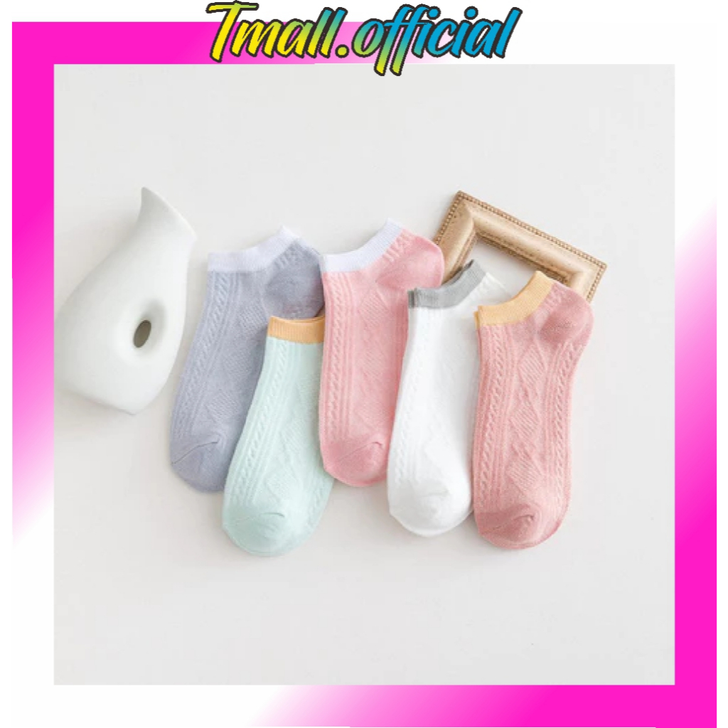 TMALL ถุงเท้าผู้หญิงลายทางถุงเท้าข้อสั้นระดับพรีเมียม KK256