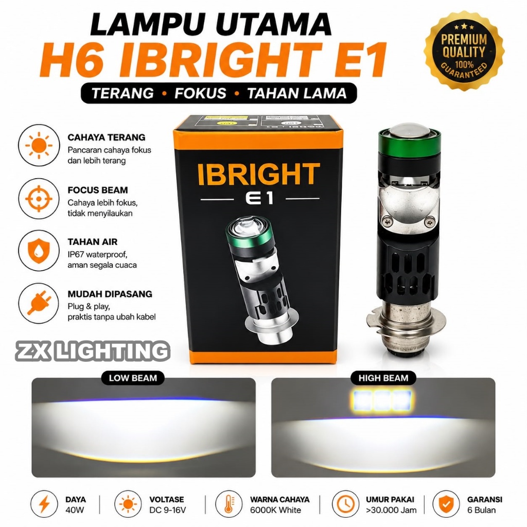 ไฟหน้า Ibright H6 MT52 Mt-star E1 2 สี ขาว-เหลือง