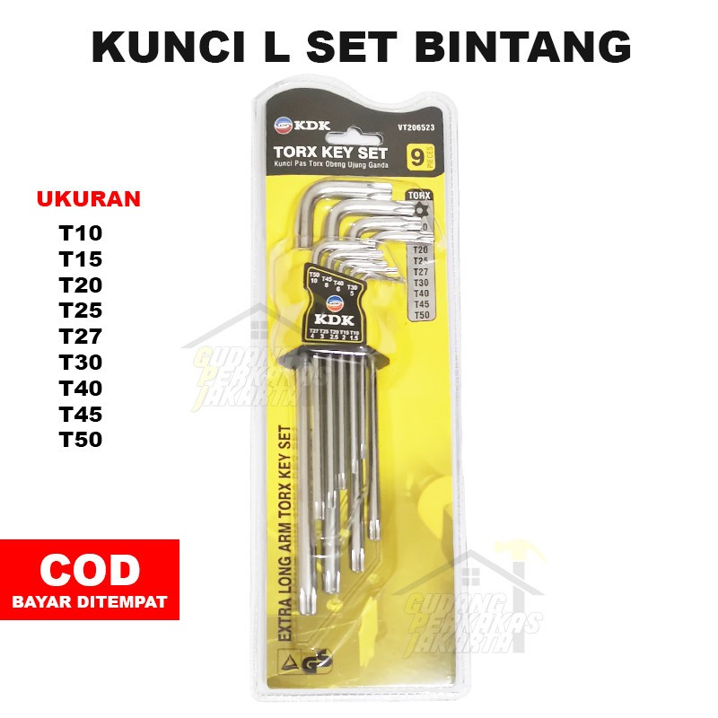 ชุดกุญแจ KDK L 9 ชิ้น Star / Torx Star L Key 9 ชิ้นคุณภาพ