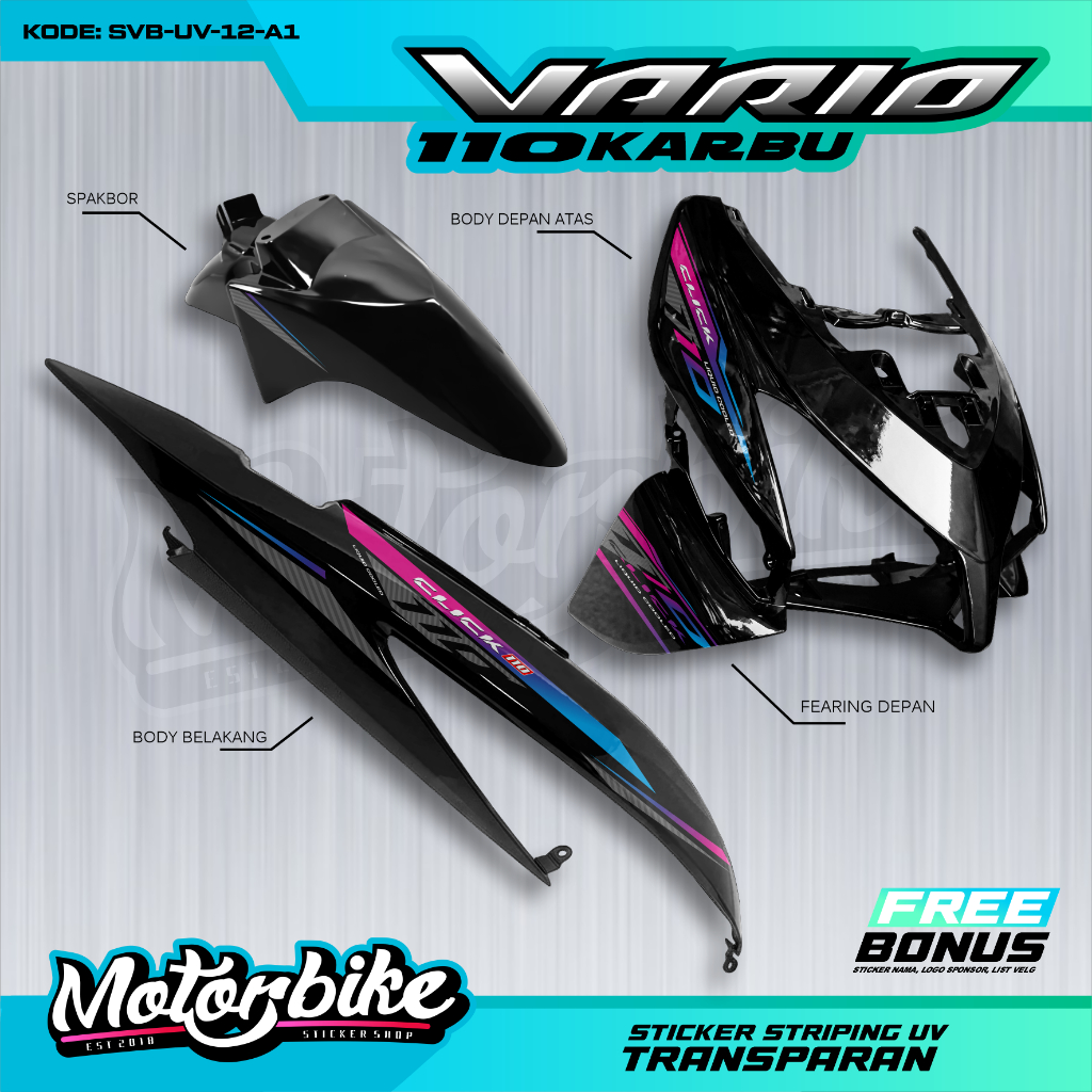 Vario 110 คาร์บูเรเตอร์ SemiFull Body Sticker - มุมมองการแข่งรถสีรุ้งโปร่งใส ติดตั้งง่าย ปรับแต่งได้