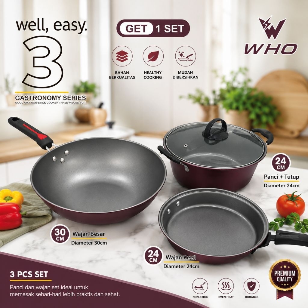 Well Easy Pan 1 ชุด 3 G 101 TEFLON PAN SET 3