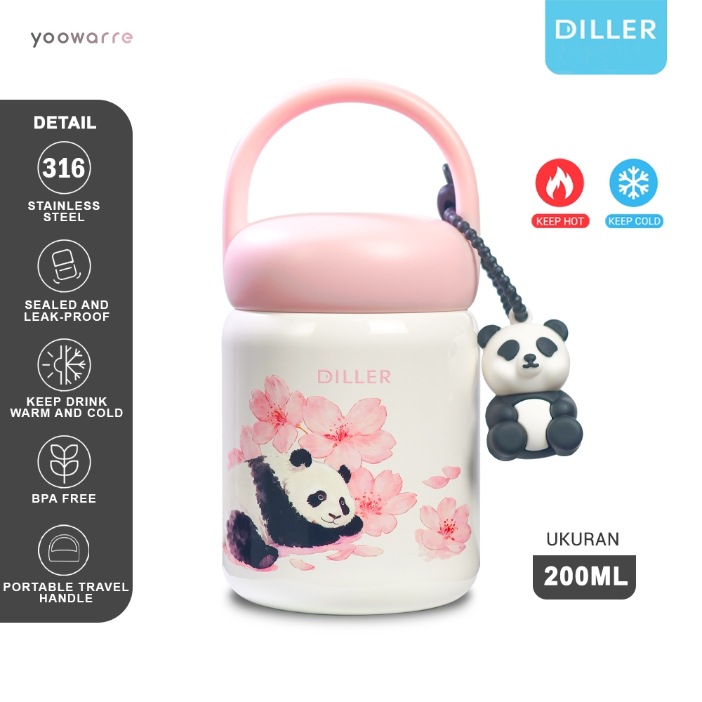 แก้วน้ําขนาดเล็กน่ารัก Diller 200ml Panda พร้อมจี้ SUS 316