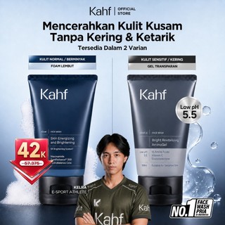 Kahf Skin Energizing and Brightening Foam Facial Wash Amino Gel 100ml - Sabun Cuci Muka Pria Gentle Cleanser Low pH Beneran Kerasa Bersih, Bebas Drama Muka Ketarik, Wajah Cerah, 5x Brightening System, Niacinamide, Symradiance, Vitamin C, Hydrobalance