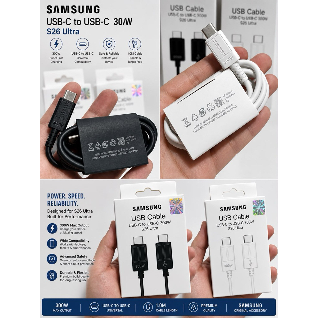 DATA CABLE สําหรับ SAMSUNG S26 / S26 Plus / S26 Ultra (300W / 300watt) ปลั๊ก USB-C to C + กล่องบรรจุ