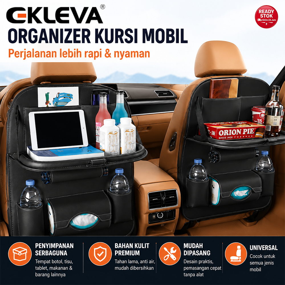 EKLEVA โต๊ะพับในรถยนต์ ออแกไนเซอร์ เบาะหลัง กระเป๋าเก็บของมัลติฟังก์ชั่น