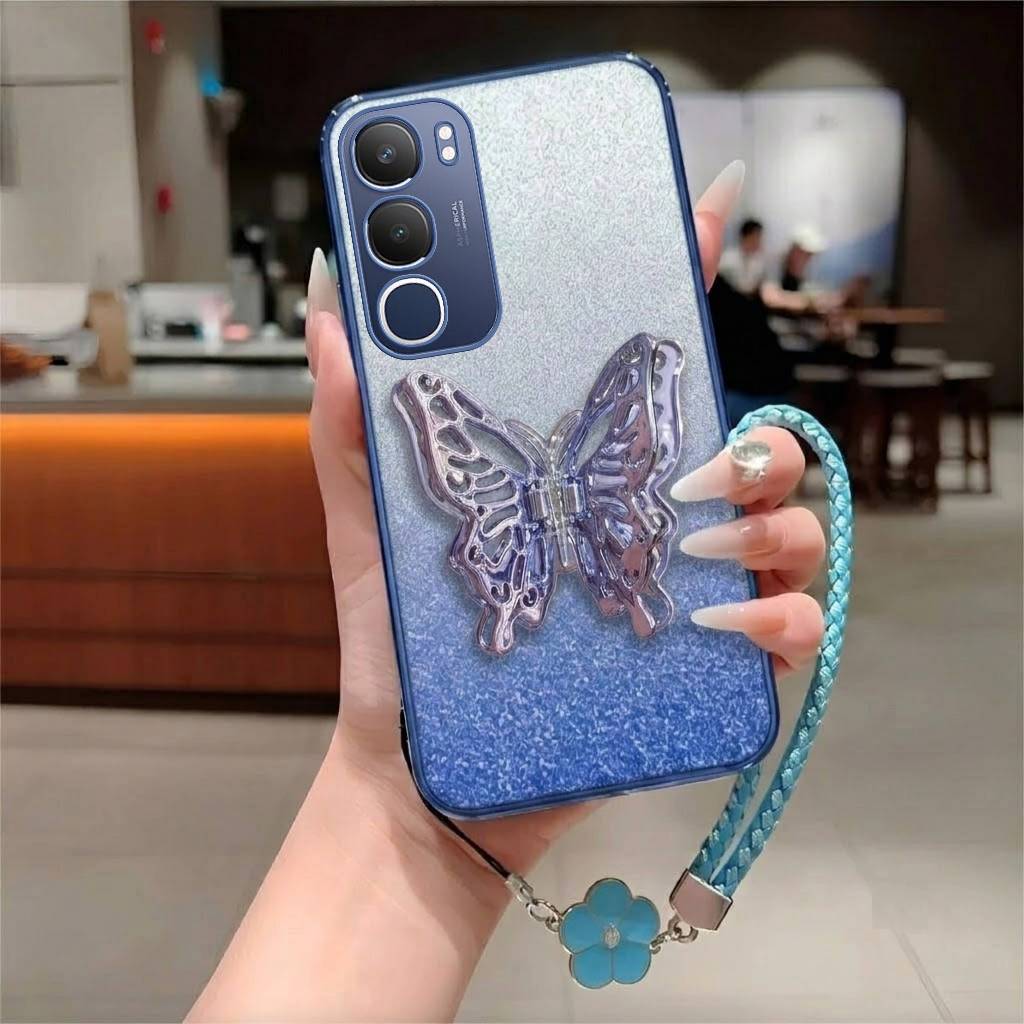 Softcase สําหรับ Vivo Y29 5G Y29s Softcase Luxury Glitter Butterfly Aesthetic ฟรีดอกไม้ Motif สายคล้