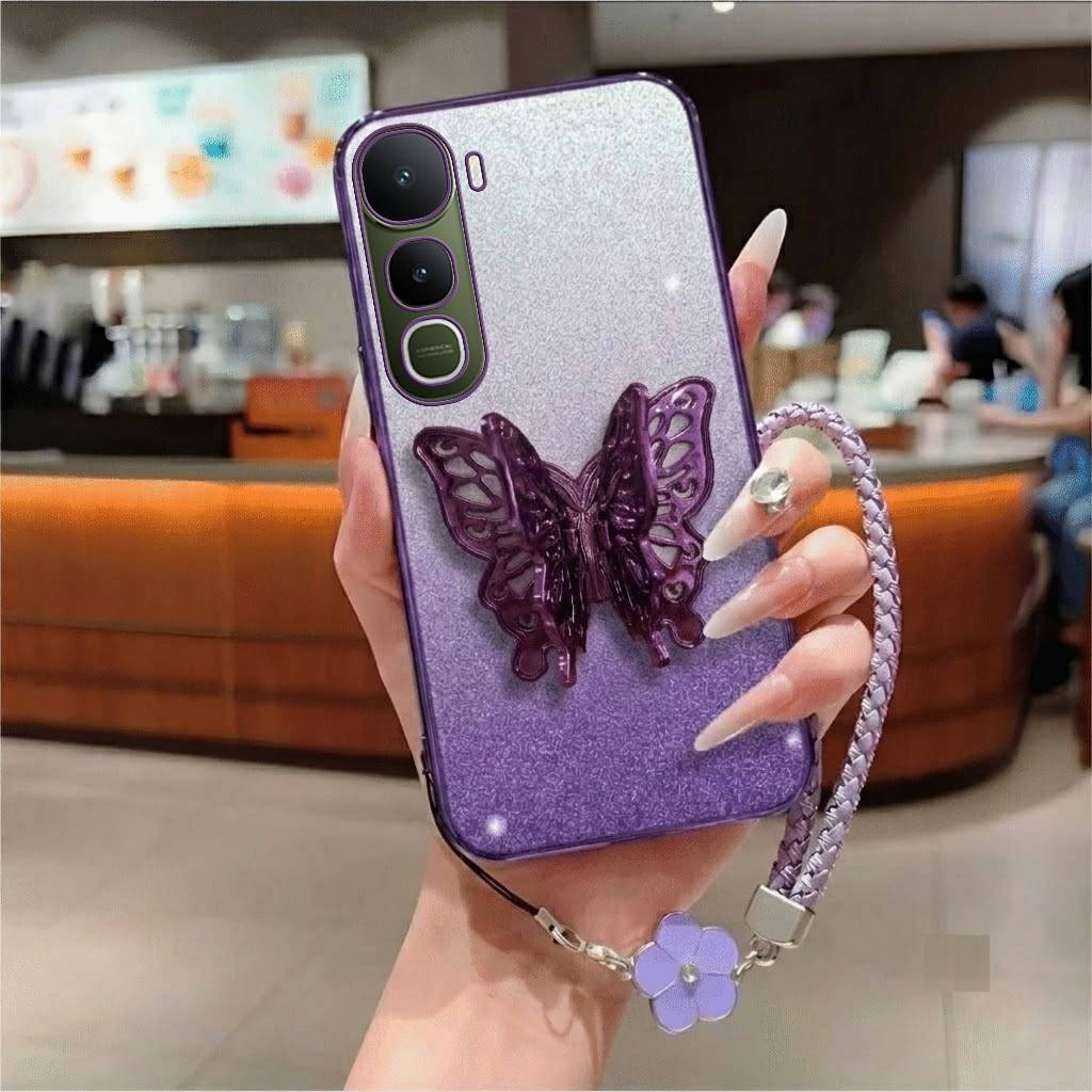 Softcase IQOO Z10 Lite 4G Z10 Lite 5G กรณี Glitter ผีเสื้อ Aesthatic พร้อมสายโบนัส Flowrs