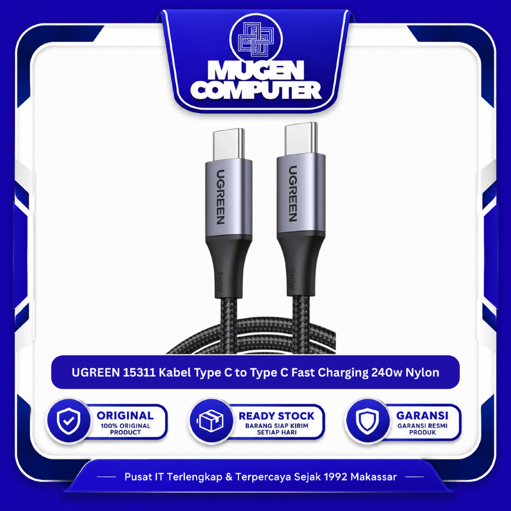 UGREEN 15311 Type C ถึง Type C ชาร์จเร็วสายไนลอน 240w