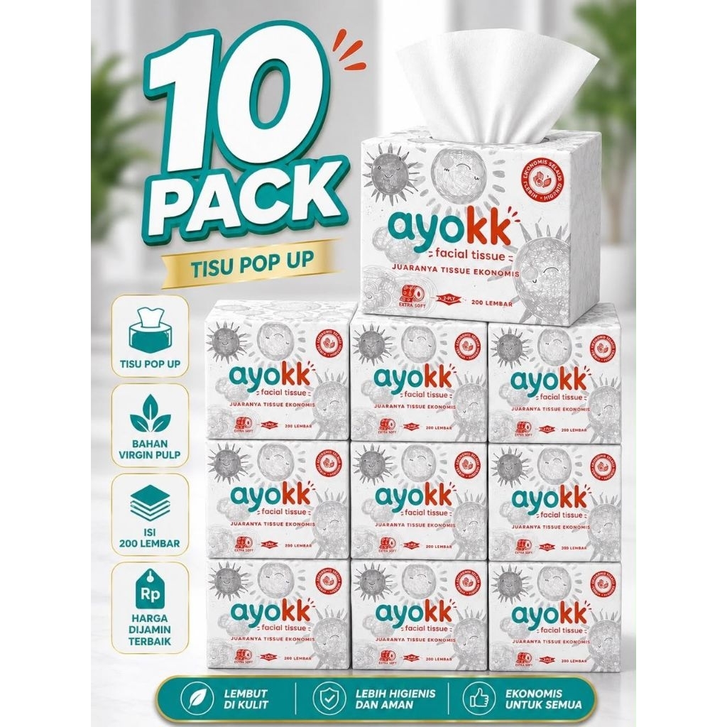 (10 แพ็ค) AYOKK POP UP TISSUE 200 แผ่น VIRGIN PULP 2 PLAY CONTENTTS 10 แพ็ค