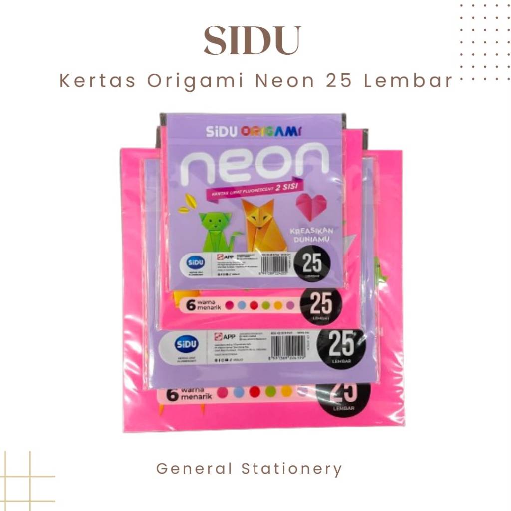 กระดาษ Origami SIDU Neon / กระดาษ Origami สีสองด้าน