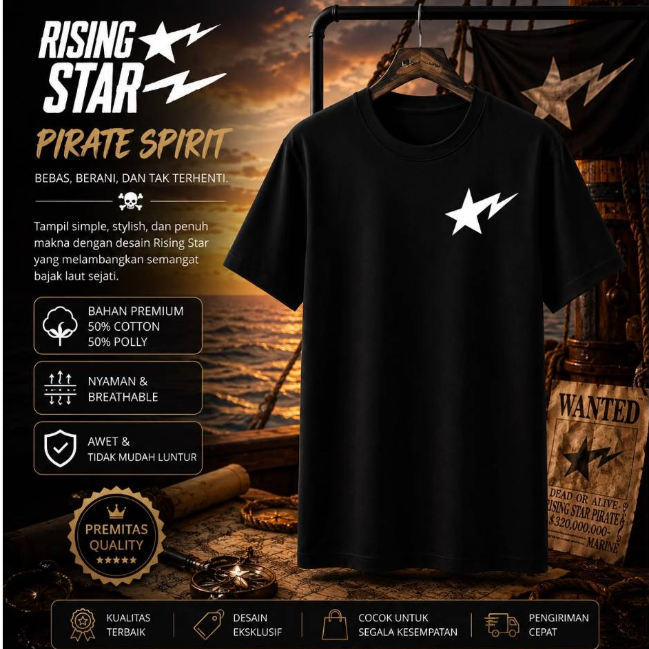 เสื้อยืดผู้ใหญ่ Distro ลาย Rising Star, Falling Star แขนสั้น