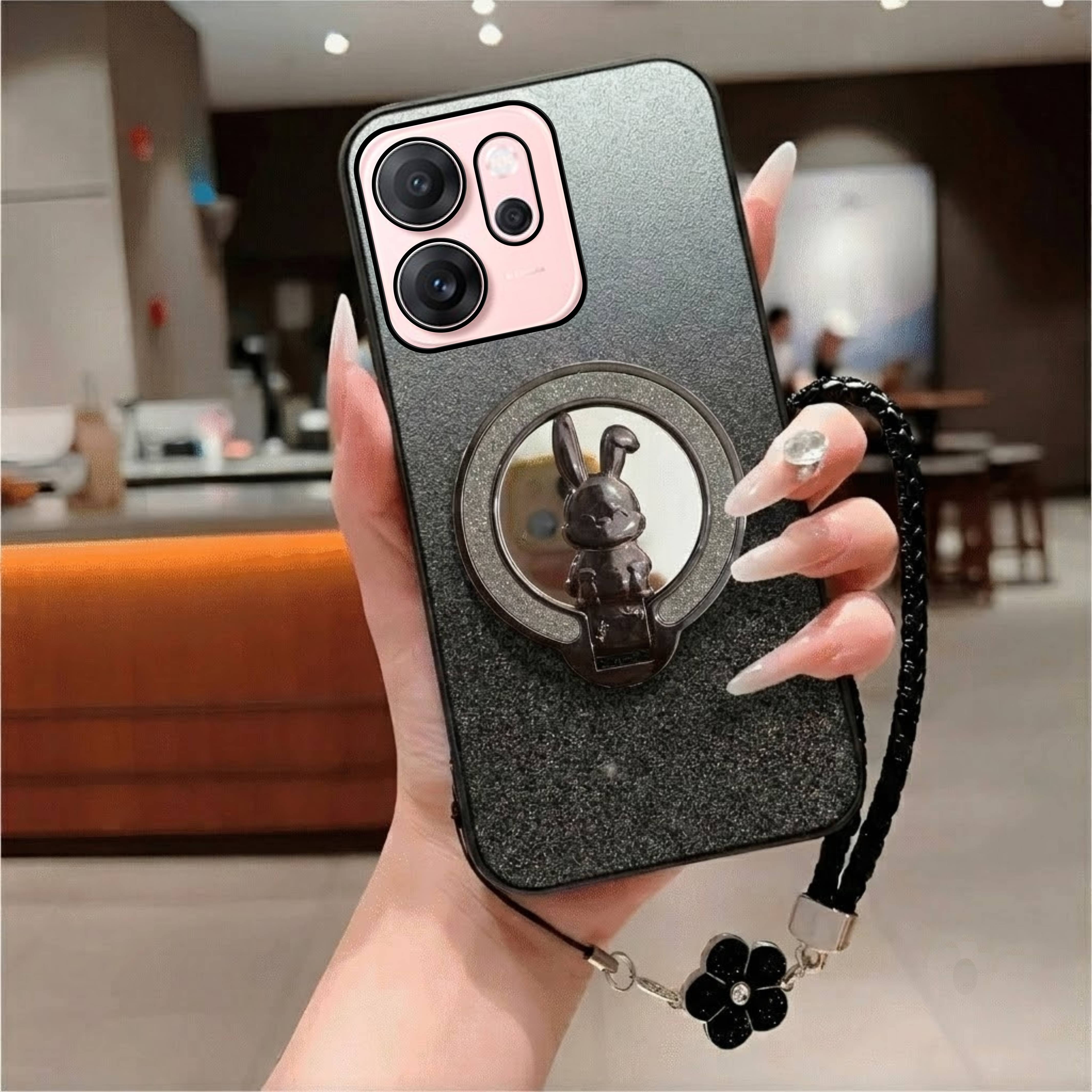 Softcase Oppo Reno 14F 4G/5G Reno 13F 4G/5G Reno 12F 4G/5G Case Glitter Bunny Mirror ฟรีสายคล้อง Flo