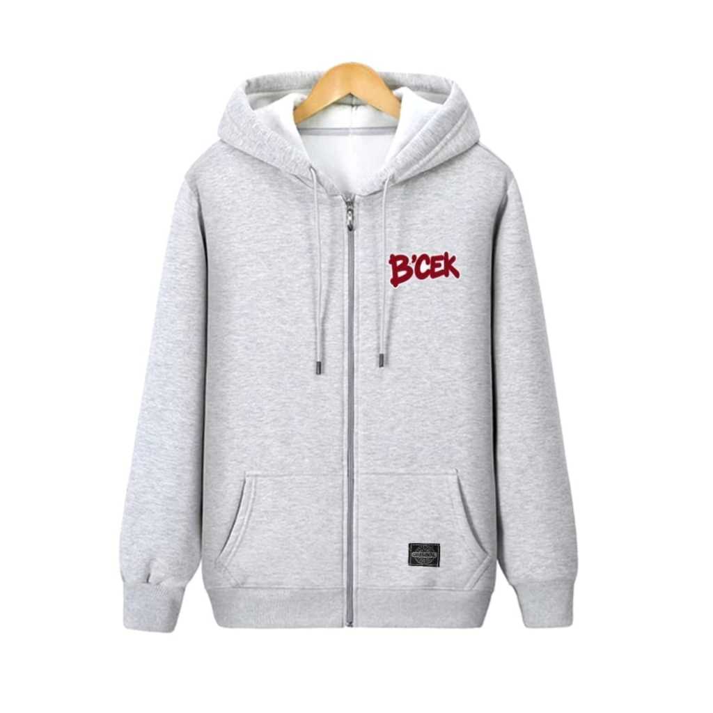 BCEK GREY ZIPPER HOODIE SWETER JACKET FULL LABEL DISTRO คุณภาพสูง UNISEX