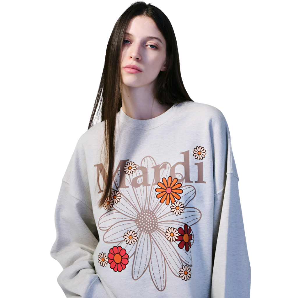 เสื้อสเวตเตอร์ คอกลม Mardi Mercredi Grey Blossom FlowerMardi