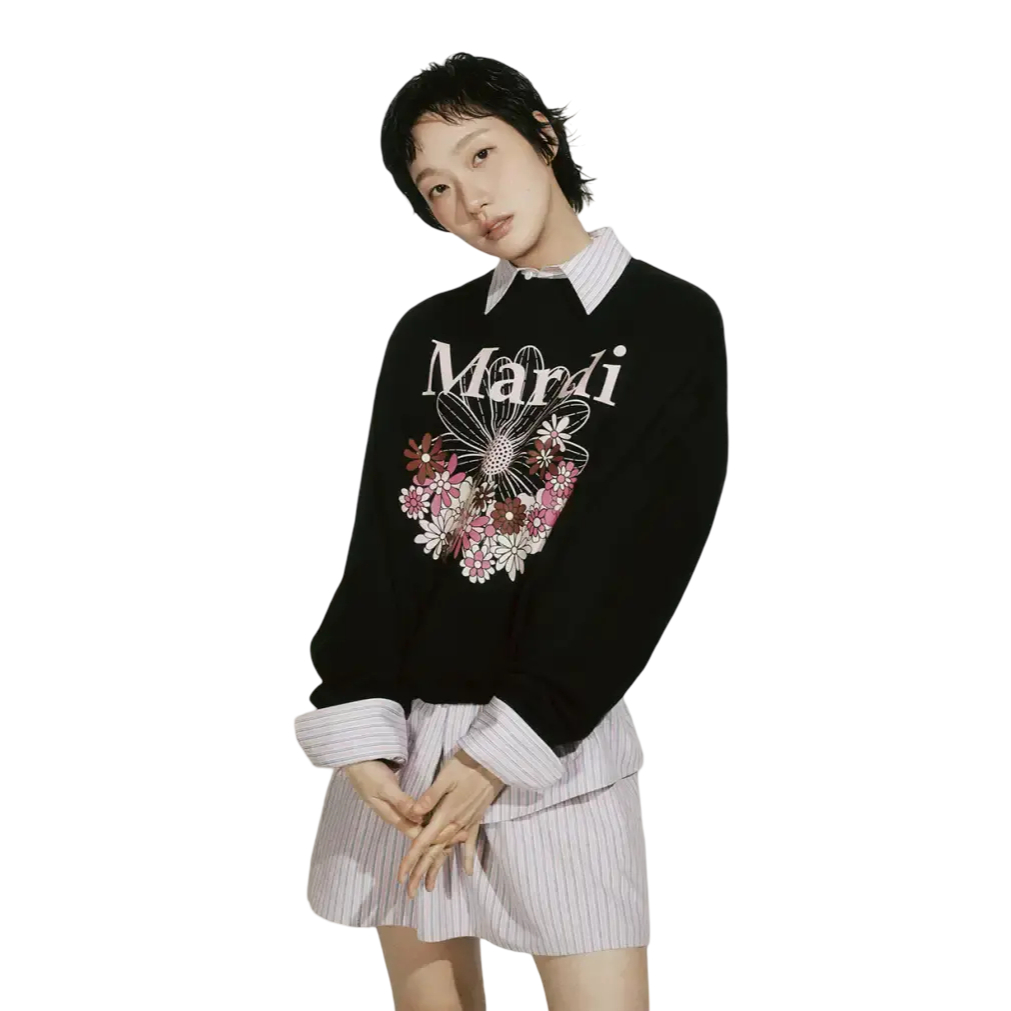 เสื้อสเวตเตอร์ คอกลม Mardi Mercredi Black Pink FlowerMardi Jardin