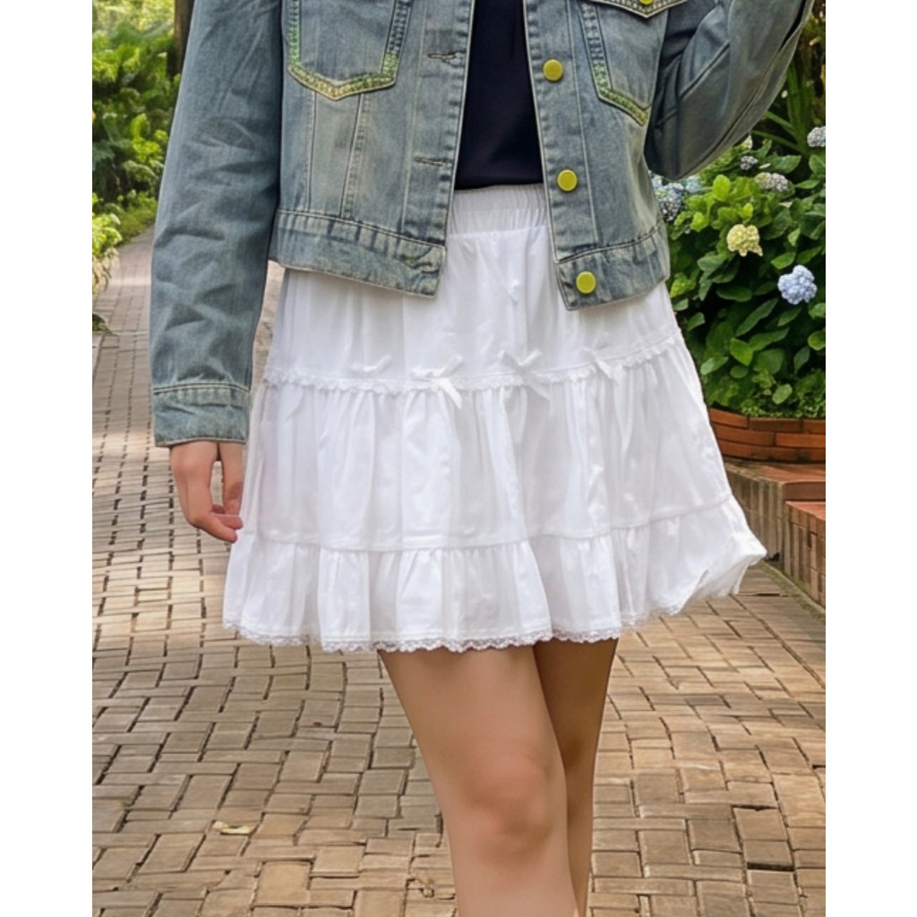 JR CORE PG Ribbon Tiered White Mini Skort