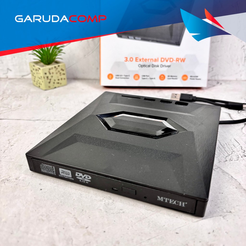 M-TECH DVD-RW ภายนอกแบบพกพา Slim USB 3.0 - ประเภท C พร้อม USB Hub Card Reader D1CD ภายนอก Rom CD-RW 