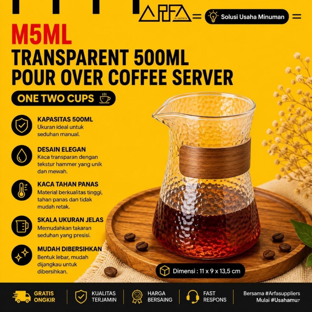 FM5ML โปร่งใส 500ml เท Over Coffee Server หนึ่งสองถ้วย