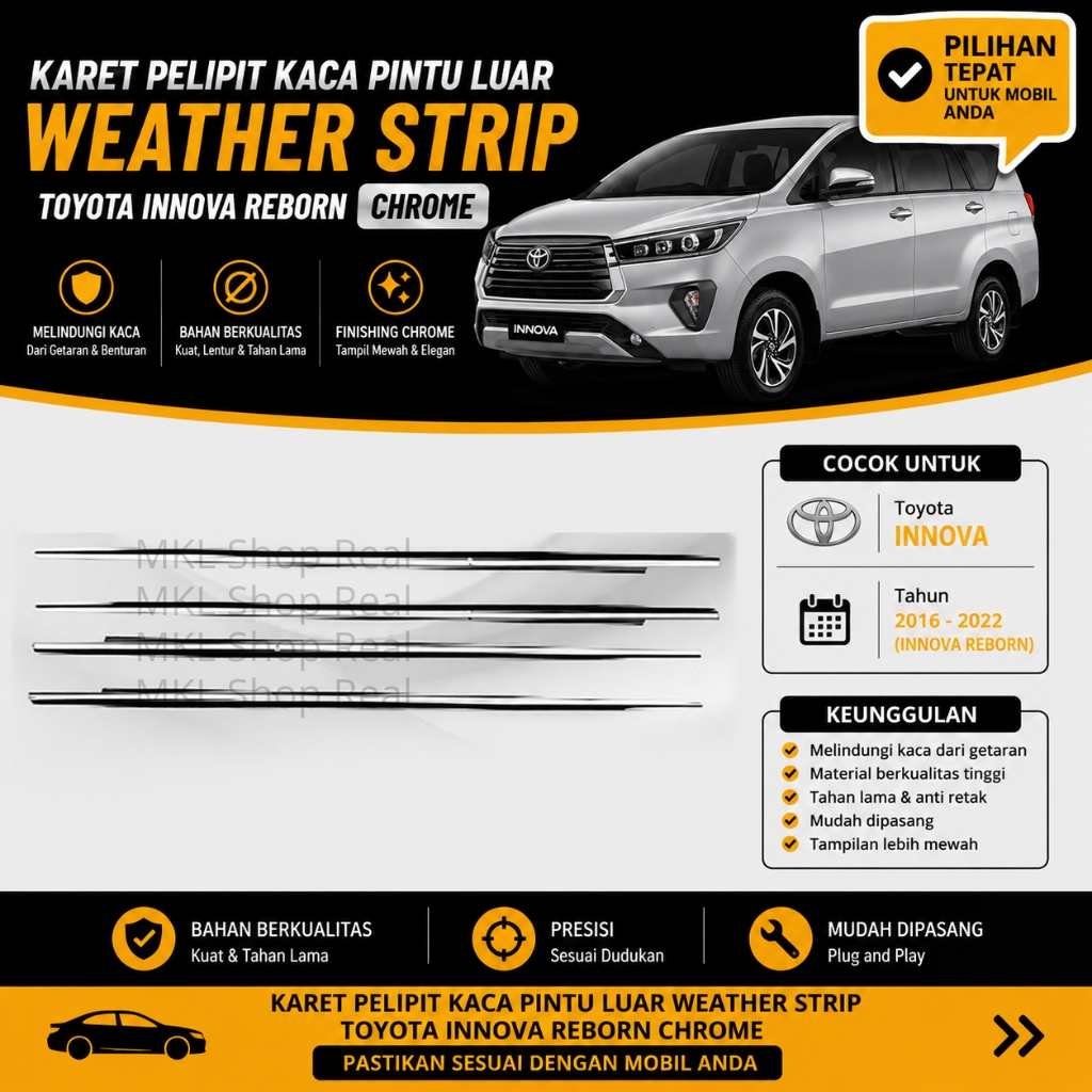 Original Toyota Innova Reborn Chrome Weather Strip ยางตะเข็บกระจกประตูภายนอก 4 ชิ้น