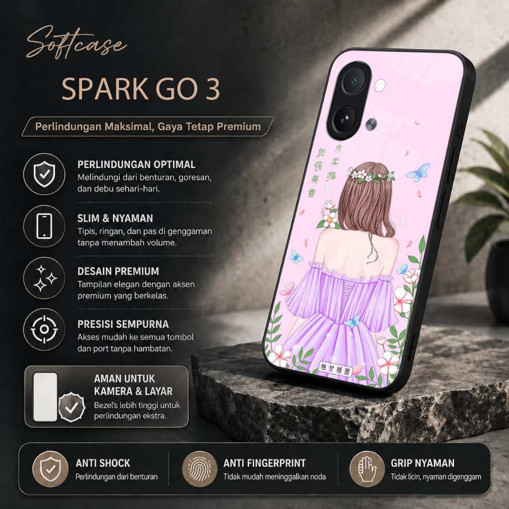 Softcase Glass Glitter สําหรับ Tekno Spark Go 3 - ปลอก Hp Tekno Spark Go 3 - เคสป้องกัน Hp Tekno Spa