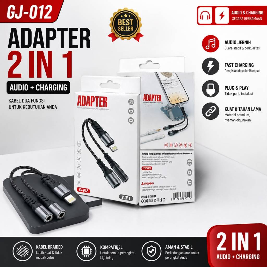 [TR-616] GJ012/GJ013 สายสัญญาณเสียง 2 in 1 Lightning Audio + การชาร์จ