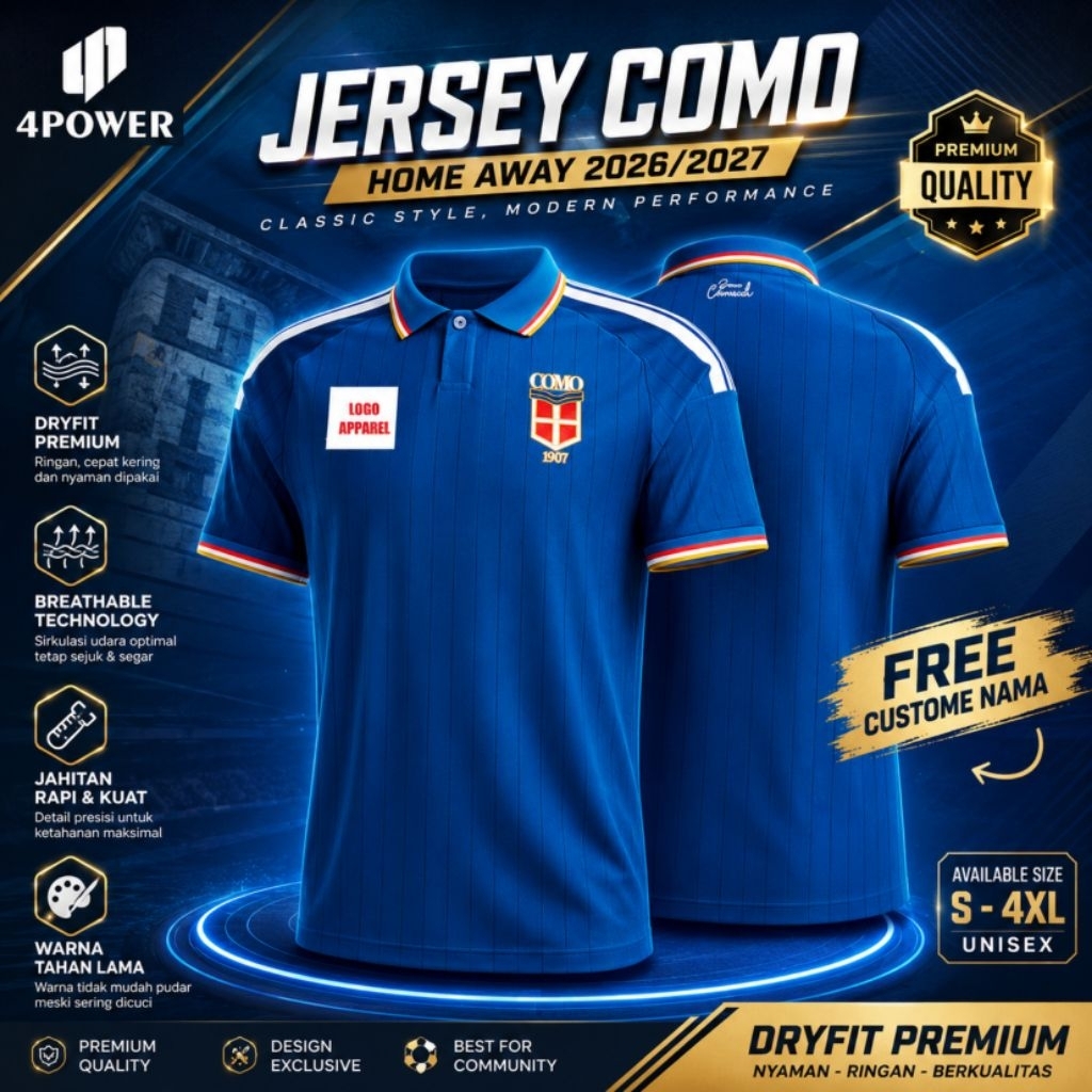 NEWEST COMO HOME JERSEY 2026/2027 - เสื้อยืด COMO HOME BLUE ใหม่ 2027