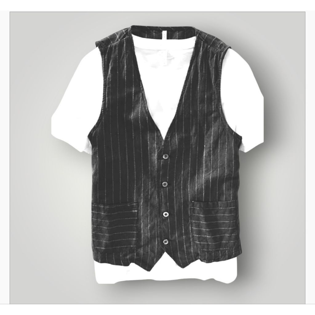 MEELY Vest เสื้อกั๊กแถบคาราเมลกึ่งขนสัตว์สําหรับผู้หญิง
