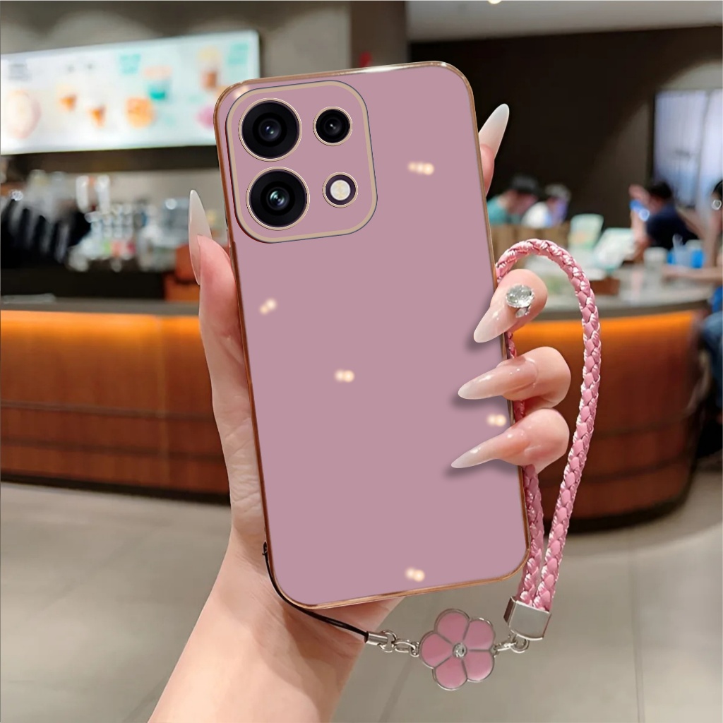 เคส 16 Pro Oppo Reno 14f 5g, ปลอก 16f, 16 5G ชุบหรูหราเคลือบเงาฟรีดอกไม้เชือกเส้นเล็กพรีเมี่ยม