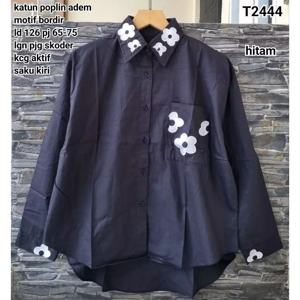 KEMEJA T2444 เสื้อเชิ้ตจัมโบ้ ปักลายดอกไม้