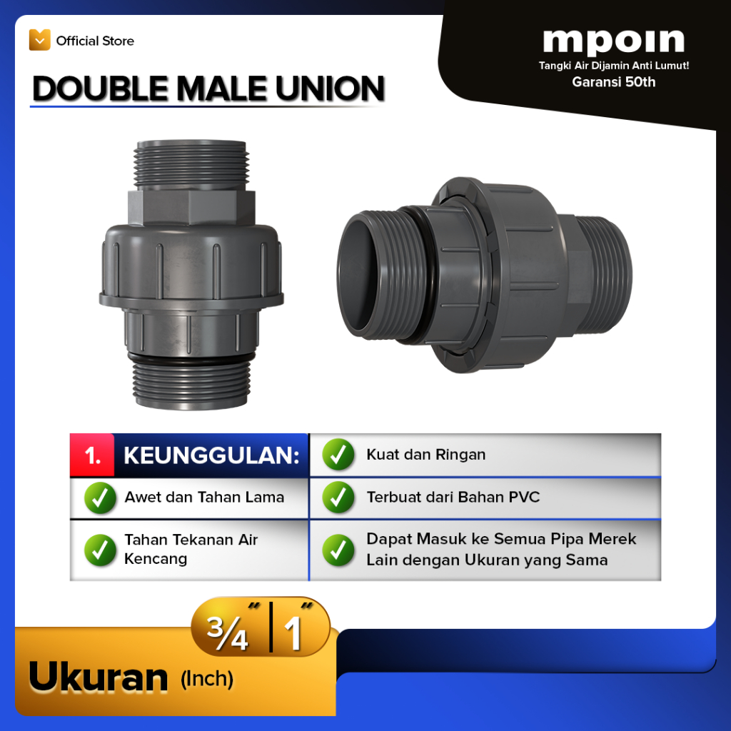 MPOIN MAN UNION ข้อต่อท่อ ขนาด 1 นิ้ว & 3/4 นิ้ว