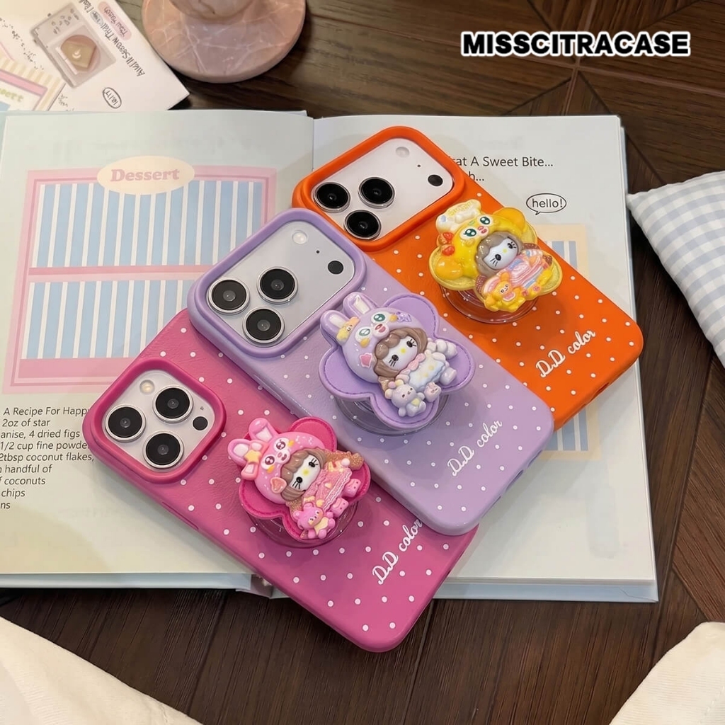 ฟรีที่วางโทรศัพท์ KITTEN ตุ๊กตา POLKADOT 3D กรณี LYCHEE CANDY สําหรับ REALME 14 15 15T C11 C15 C17 C