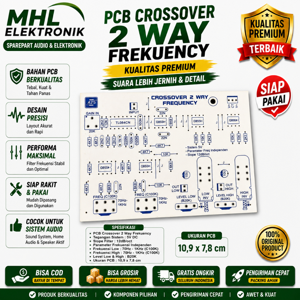 PCB Crossover 2 ทาง ความถี่ Slope 12 db / Oct