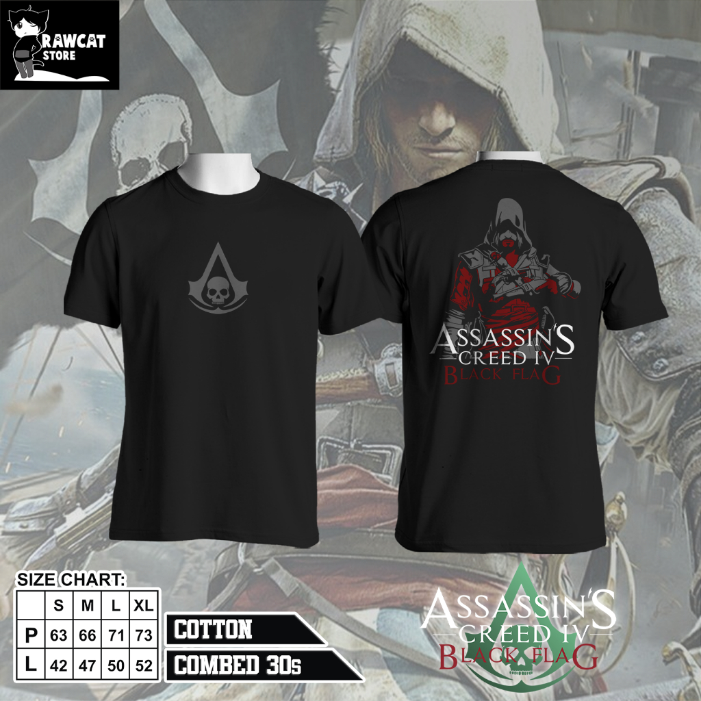 เสื้อยืด DISTRO - ASSASSINS CREED IV BLACK FLAG - EDWARD KENWAY - สีขาวและสีดํา